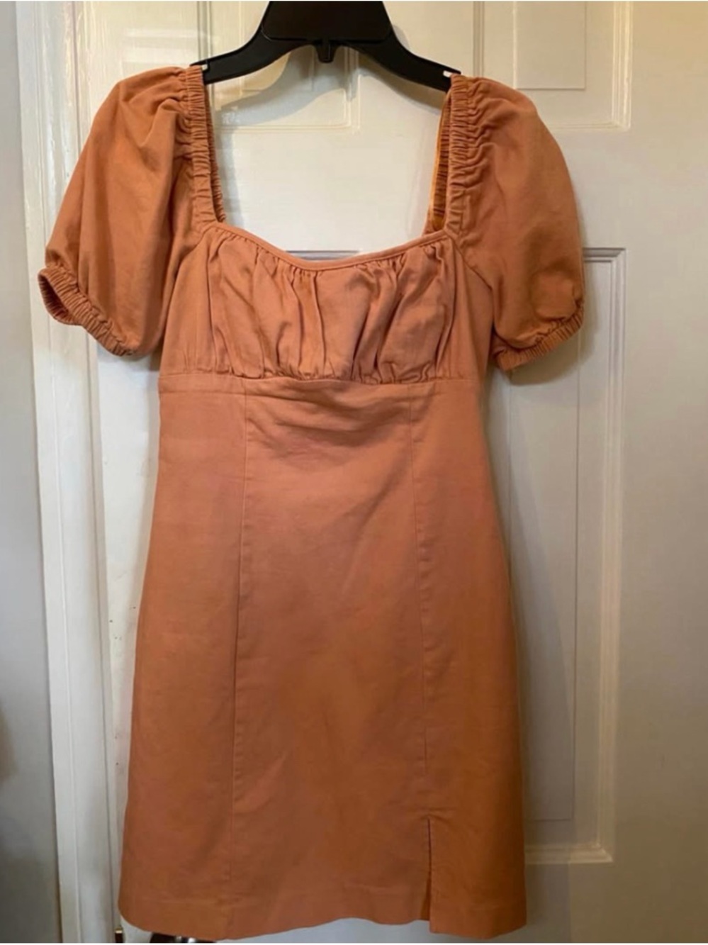 Astr Puff-Sleeve Square-Neck Mini Dress in Orange